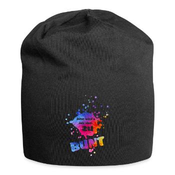 Jetzt wird´s mir aber zu bunt - bunter Farbklecks  - Jersey-Beanie - Schwarz - Vorne