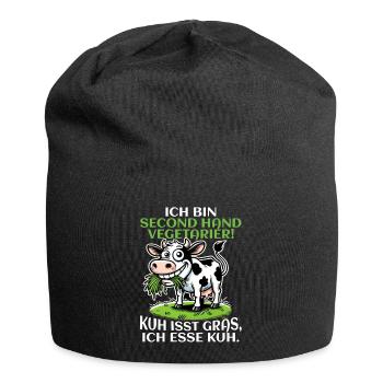 Ich bin Second Hand Vegetarier - Kuh Meme - Jersey-Beanie - Schwarz - Vorne