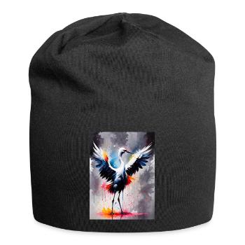 Kranich - Jersey-Beanie - Schwarz - Vorne