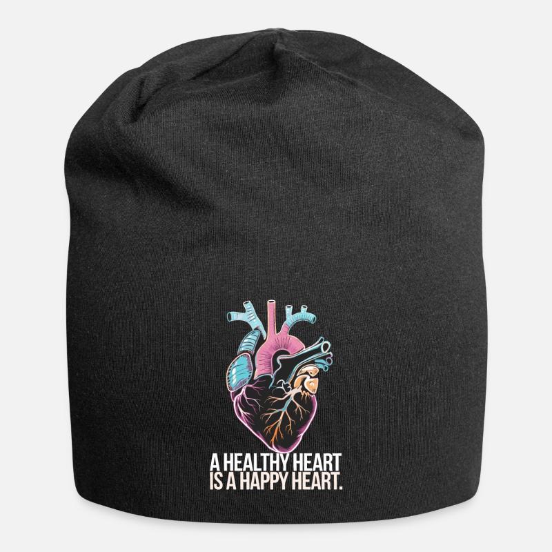Herz mit bunter Anatomie und Liebesbotschaft - Jersey-Beanie - Schwarz