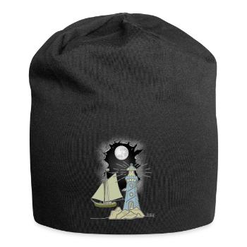 Sailing Ship Ship Ships Lighthouse Sailing Moon - Jersey Beanie - black - Front