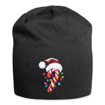 Festive candy cane with lights - Jersey Beanie - black - Front
