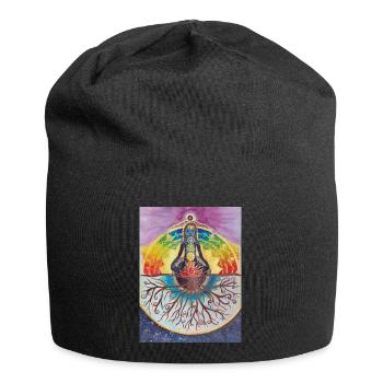 Spiritueller Meditationsbaum mit Chakras - Jersey-Beanie - Schwarz - Vorne