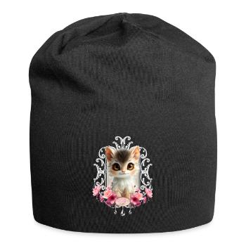 Schönes und flauschiges Kätzchen - Jersey-Beanie - Schwarz - Vorne
