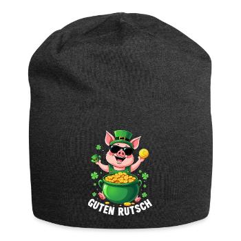 Glücksschwein - Silvester Guten Rutsch - Jersey-Beanie - Anthrazit - Vorne