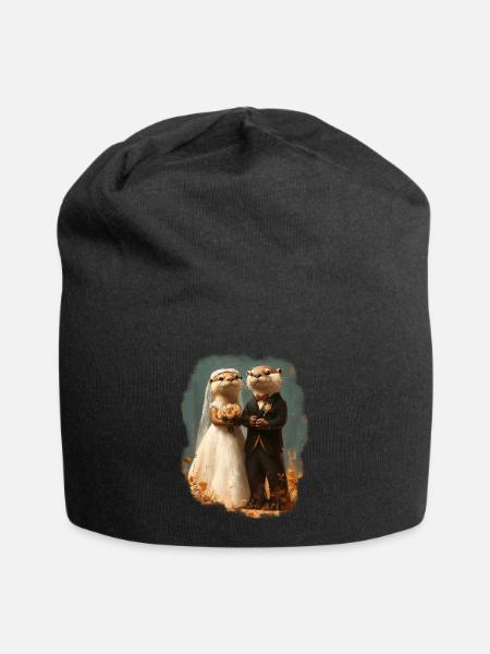 Couple de mariage de loutre - Bonnet en jersey - noir