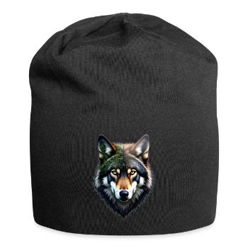 Wolf Kopf - Jersey-Beanie - Schwarz - Vorne