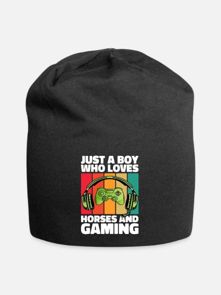 Gamer and Horses: Video Games and Equestrian Adventure - Jersey Beanie - black
