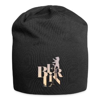 Berlin Elegante Schrift mit Skyline + Berliner Bär - Jersey-Beanie - Schwarz - Vorne