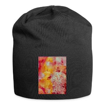Frau im Mantel abstrakter Druck - Jersey-Beanie - Schwarz - Vorne