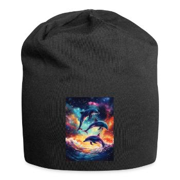 Bunte Delfine Galaxy - Jersey-Beanie - Schwarz - Vorne