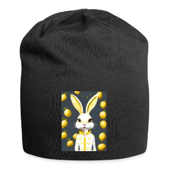 Lapin aux agrumes, éclat de citron - Bonnet en jersey - noir - Devant