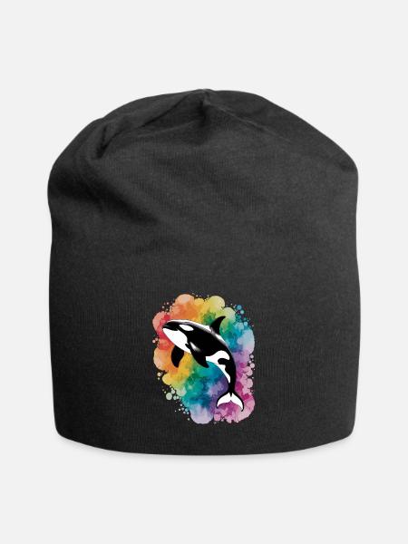 Regenbogen-Orca: Majestät der Meere - Jersey-Beanie - Schwarz