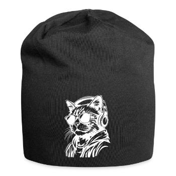 Urban Cat with Sunglasses and Headphone - Jersey Beanie - black - Front
