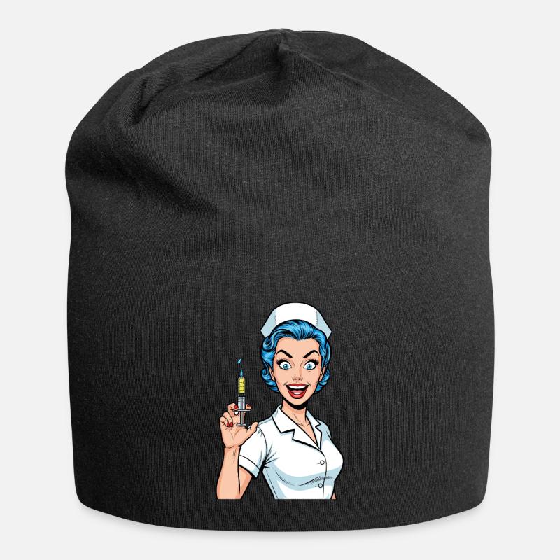 Verrückte Krankenschwester Comic Pop Art Spritze - Jersey-Beanie - Schwarz