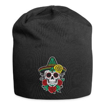 Crâne en sucre mexicain Sombrero roses - Bonnet en jersey - noir - Devant