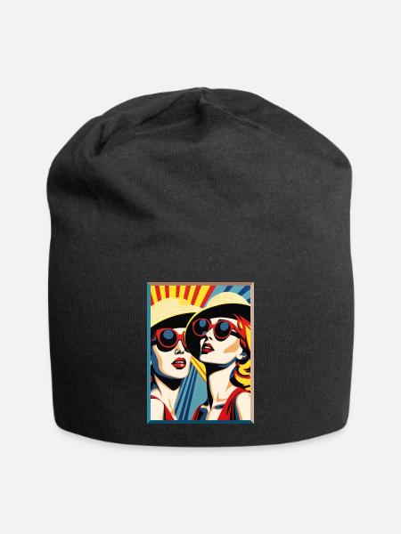 Pop Art Dames avec chapeau de soleil et lunettes de soleil - Bonnet en jersey - noir