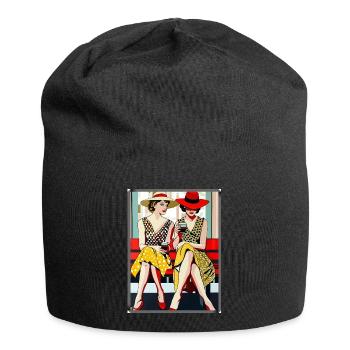 Pop Art zwei Frauen Freundinnen Unterhaltung  - Jersey-Beanie - Schwarz - Vorne