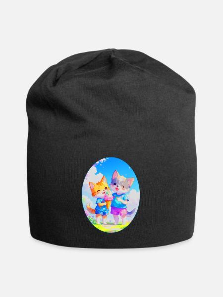 Kätzchen, Hündchen & Eiscreme (Oval) - Jersey-Beanie - Schwarz