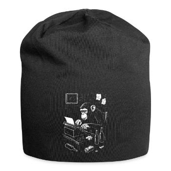 Affenschreiber auf Vintage-Schreibmaschine - Jersey-Beanie - Schwarz - Vorne
