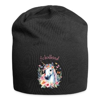 Unicorn with Flowers Butterflies - School Child 2026 - Jersey Beanie - black - Front