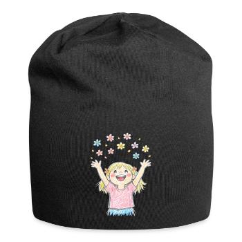 La fille joyeuse disperse des fleurs - Bonnet en jersey - noir - Devant
