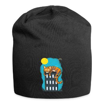 Katze über Wolkenkratzer - Jersey-Beanie - Schwarz - Vorne