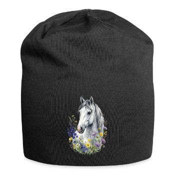Moisissure grise avec fleurs sauvages - Bonnet en jersey - noir - Devant