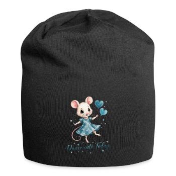 Dancing Mouse with Heart Balloons - Jersey Beanie - black - Front