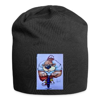 Bär auf BMX-Rad - Jersey-Beanie - Schwarz - Vorne