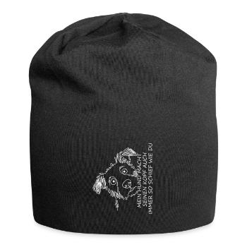 Hundeporträt mit schiefem Code-Spruch - Jersey-Beanie - Schwarz - Vorne