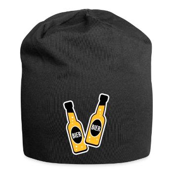 2 Bierflaschen Stoßen An (Bier Biertrinker NEG 3C) - Jersey-Beanie - Schwarz - Vorne