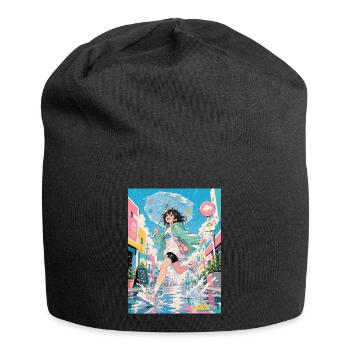 Happy rainy day in pastel colors - Jersey Beanie - black - Front