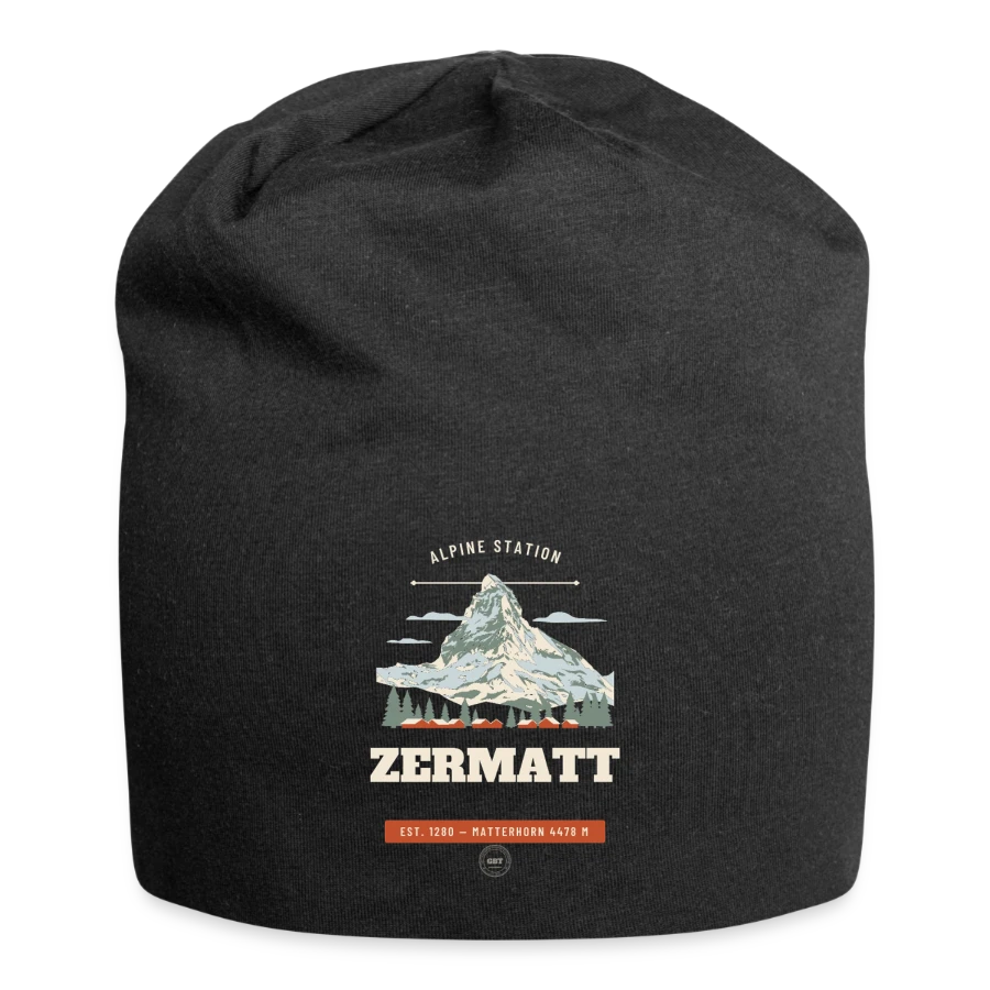 Zermatt badge on a jersey beanie, black