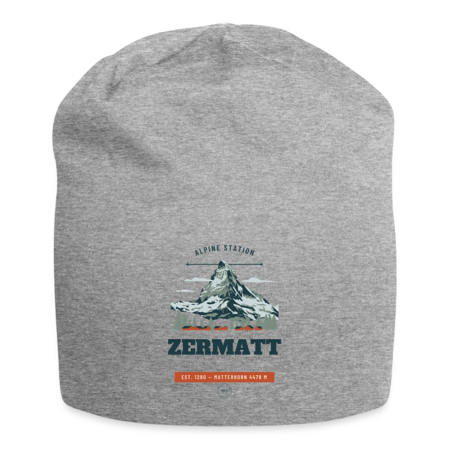Zermatt badge on a jersey beanie, heather grey