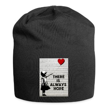 Hoffnung in der Wand: Mädchen und roter Ballon - Jersey-Beanie - Schwarz - Vorne