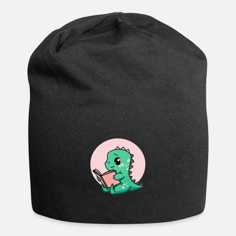 Cute Book Reading Dinosaur - Jersey-Beanie - Schwarz