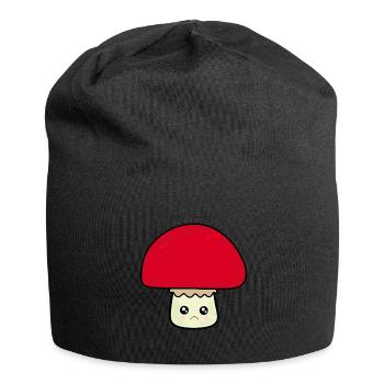 Kawaii mushroom cute red with face - Jersey Beanie - black - Front