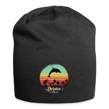 Dauphin Vintage Animaux Rétro Coucher de Soleil Créatures marines - Bonnet en jersey - noir - Devant