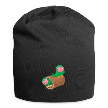 Nesting peach face lovebirds in a log - Jersey Beanie - black - Front