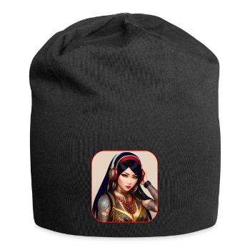 Asian beauty with tattoos and headphones - Jersey Beanie - black - Front