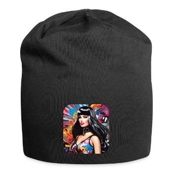 Cool colorful girl with pink mouth - Jersey Beanie - black - Front