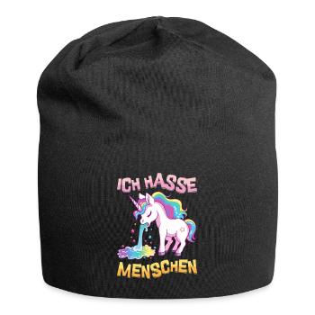 Ich Hasse Menschen Einhorn Kotzt Regenbogen Lustig - Jersey-Beanie - Schwarz - Vorne