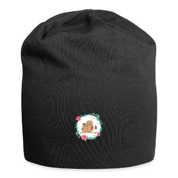 Hibou avec bébé - Bonnet en jersey - noir - Devant