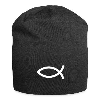 Jesusfisch weiß Ichthys Fisch Fische - Jersey-Beanie - Anthrazit - Vorne