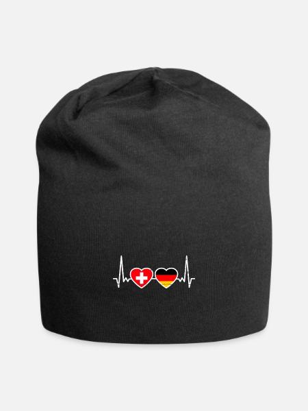 Schweiz Deutschland Vintage Herzschlag Flagge - Jersey-Beanie - Schwarz