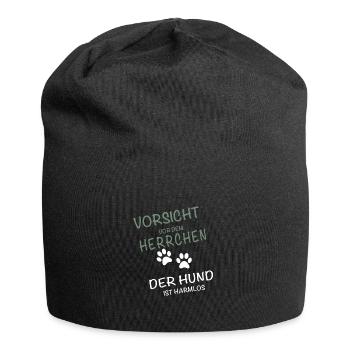 Vorsicht Herrchen - Hund ist harmlos - Jersey-Beanie - Schwarz - Vorne