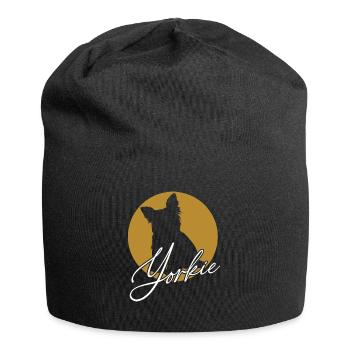 Liebenswerter Yorkie im Farbkreis mit Schriftzug - Jersey-Beanie - Schwarz - Vorne