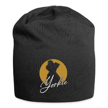 Liebenswerter Yorkie im Farbkreis mit Schriftzug - Jersey-Beanie - Schwarz - Vorne