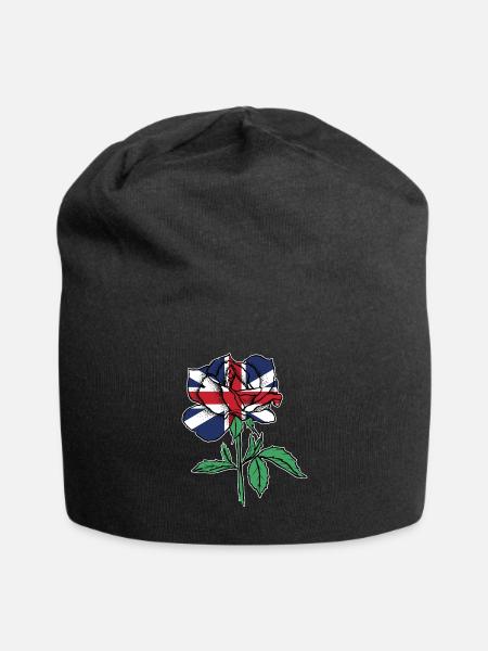 Flag Rose British Flag Roots Gift - Jersey Beanie - black